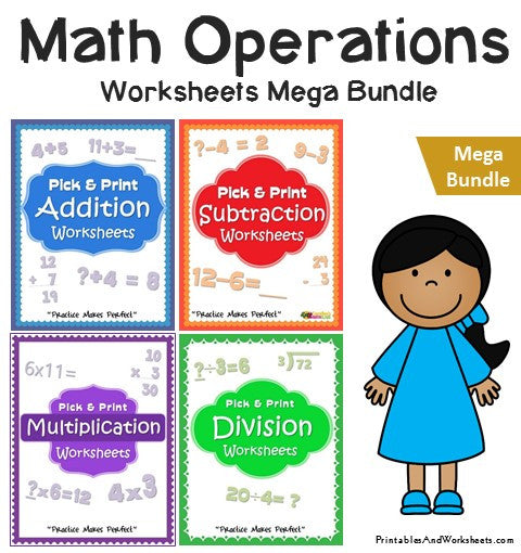 Basic Operations (Add, Subtract, Multiply, Divide) Worksheets Mega Bun -  Printables & Worksheets