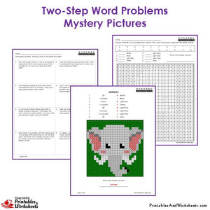 3rd Grade Two Step Word Problems Mystery Pictures Coloring Worksheets