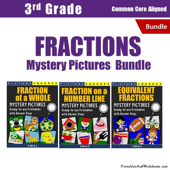 3rd grade fractions mystery pictures coloring workshets bundle printables worksheets
