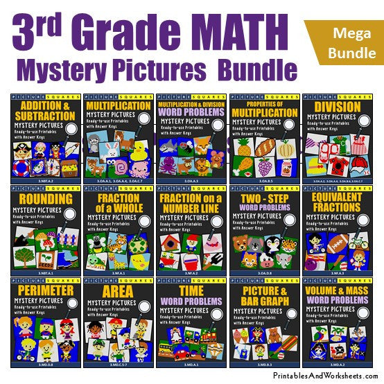 3rd grade math mystery pictures coloring worksheets bundle printables worksheets