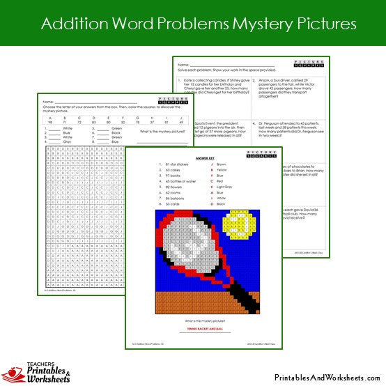 2nd Grade Addition Word Problems Mystery Pictures Coloring ...