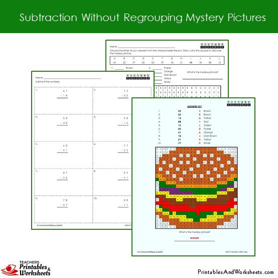 2nd Grade Subtraction Without Regrouping Coloring Worksheets