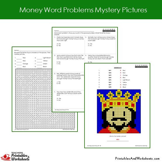 2nd grade money word problems mystery pictures coloring worksheets printables worksheets