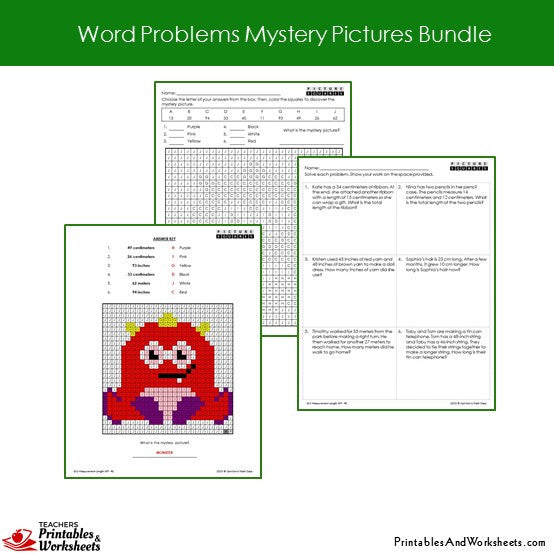 2nd Grade Word Problems Mystery Pictures Coloring Worksheets Bundle