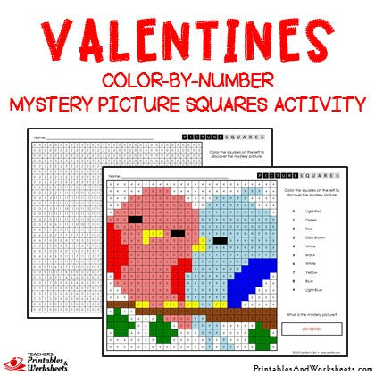 Valentines Color-By-Number Mystery Pictures Activities - Printables