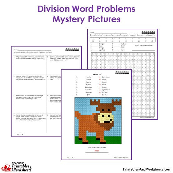 3rd Grade Division Word Problems Mystery Pictures Coloring Worksheets - Printables & Worksheets