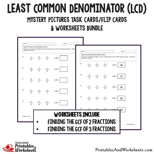 Least Common Denominator LCD Task Cards And Worksheets Bundle 