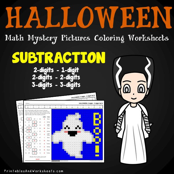 halloween subtraction mystery pictures coloring worksheets printables worksheets