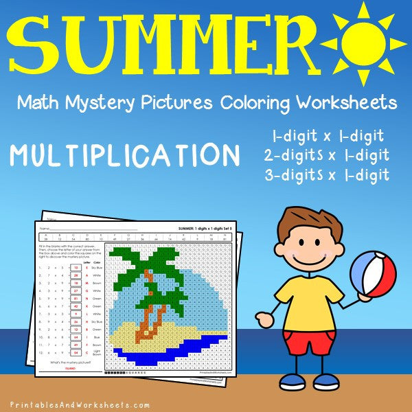 summer multiplication mystery pictures coloring worksheets printables worksheets