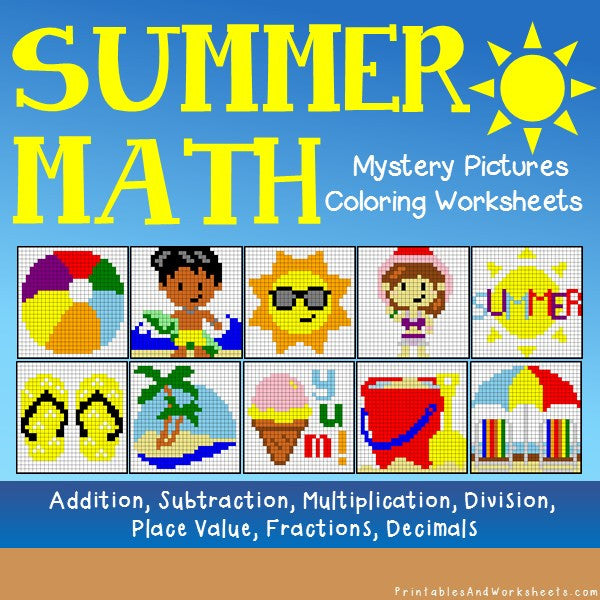 Download Summer Math Mystery Pictures Coloring Worksheets Bundle ...