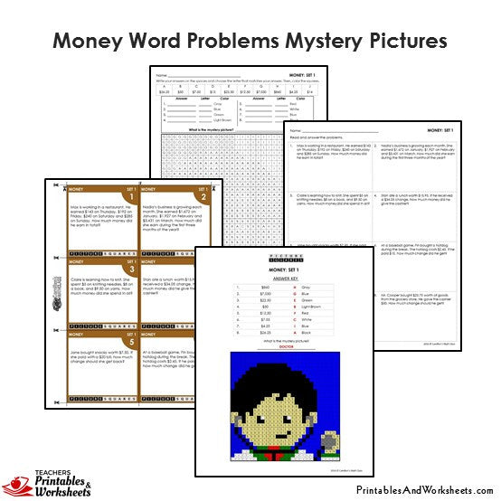 4th grade money word problems mystery pictures coloring worksheets printables worksheets