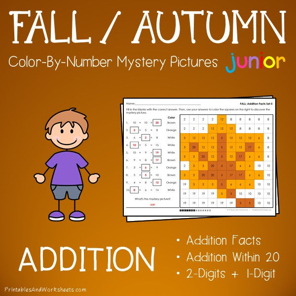 fall addition color by number