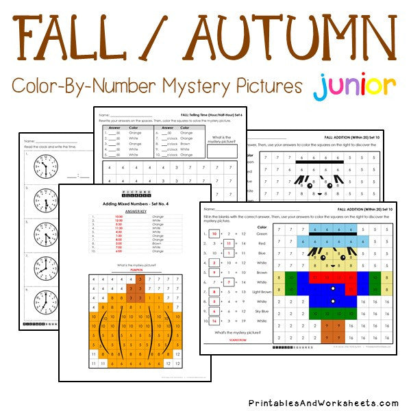 Fall / Autumn Math ColorByNumber Printables & Worksheets