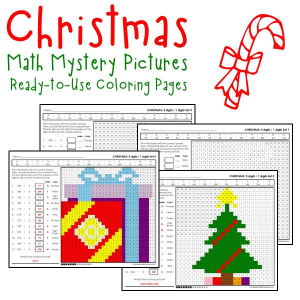 Christmas Color By Number Division Worksheets
