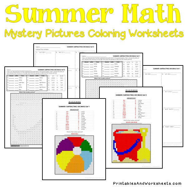 summer decimals mystery pictures coloring worksheets printables worksheets