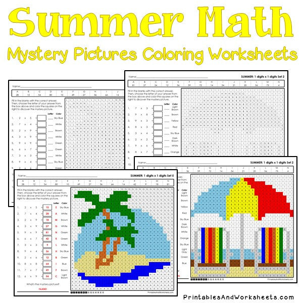 Summer Multiplication Coloring Worksheets 3rd Grade