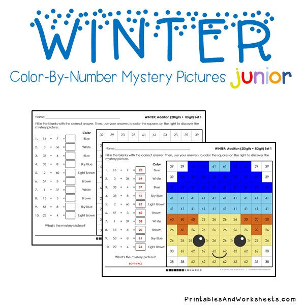winter-addition-facts-color-by-number-printables-worksheets