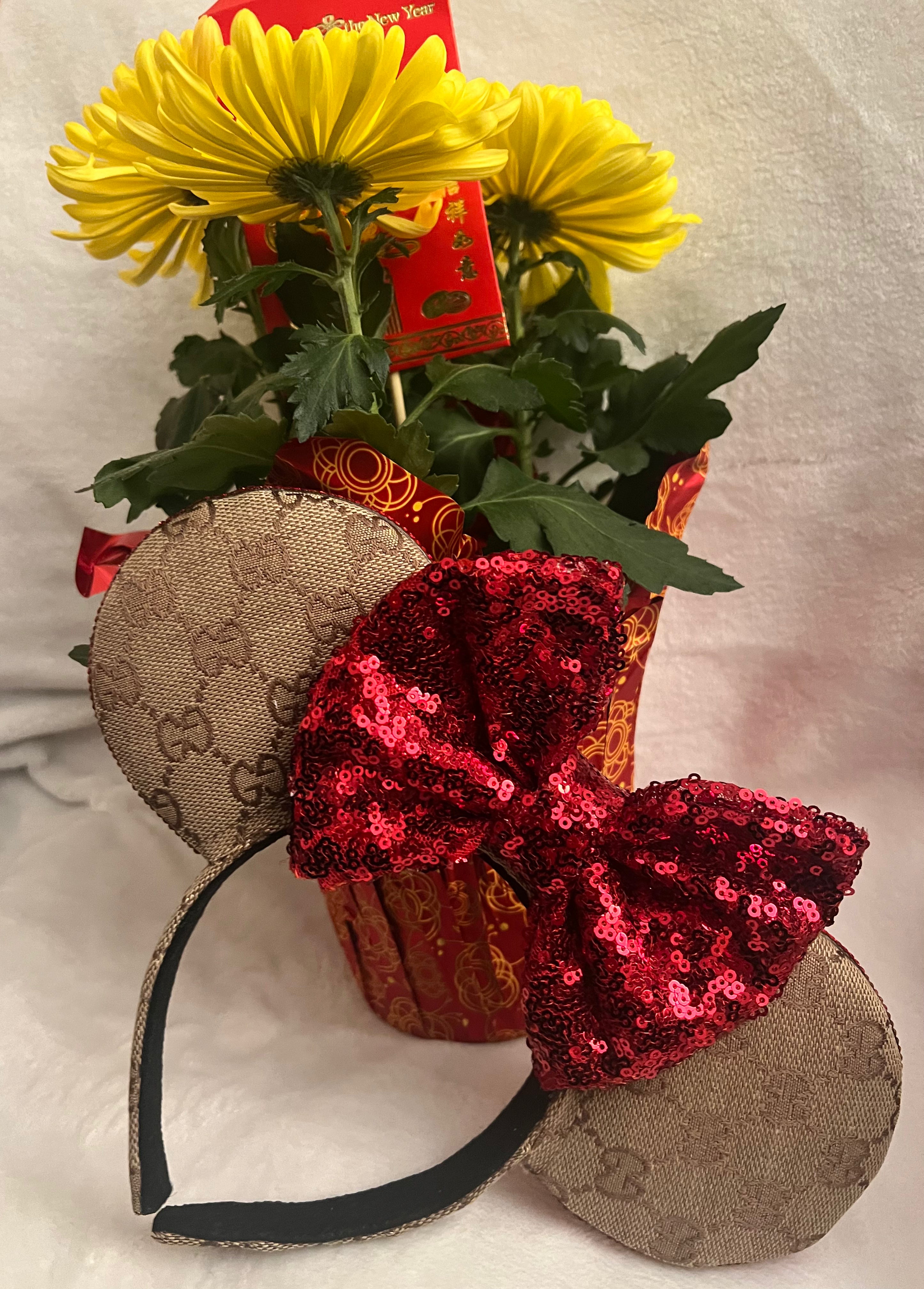 Red Bow G G Canvas Minnie Ears, Crystal Minnie Ears
