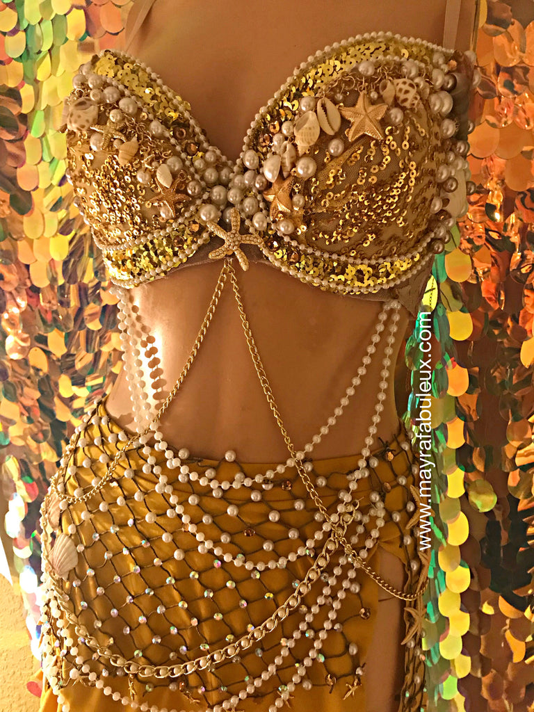 Gold Mermaid Rave Bra and Skirt 