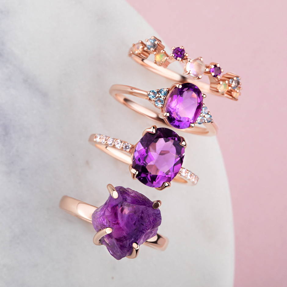 Stackable February Birthstone Ring Amethyst Purple – Sweet Romance Jewelry
