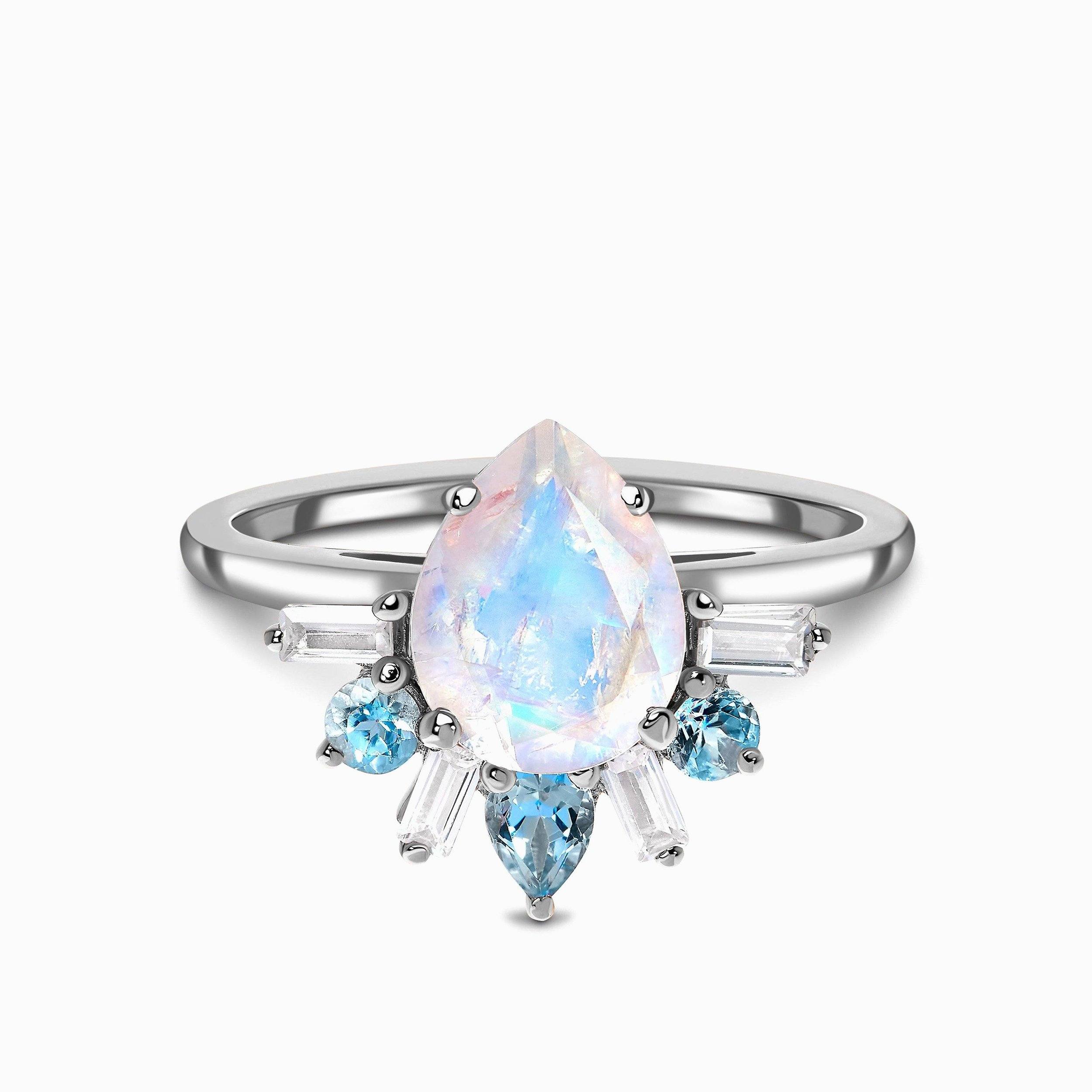 Blue Simulated Opal Upside Down Heart Ring Sterling Silver Size 10, Women's