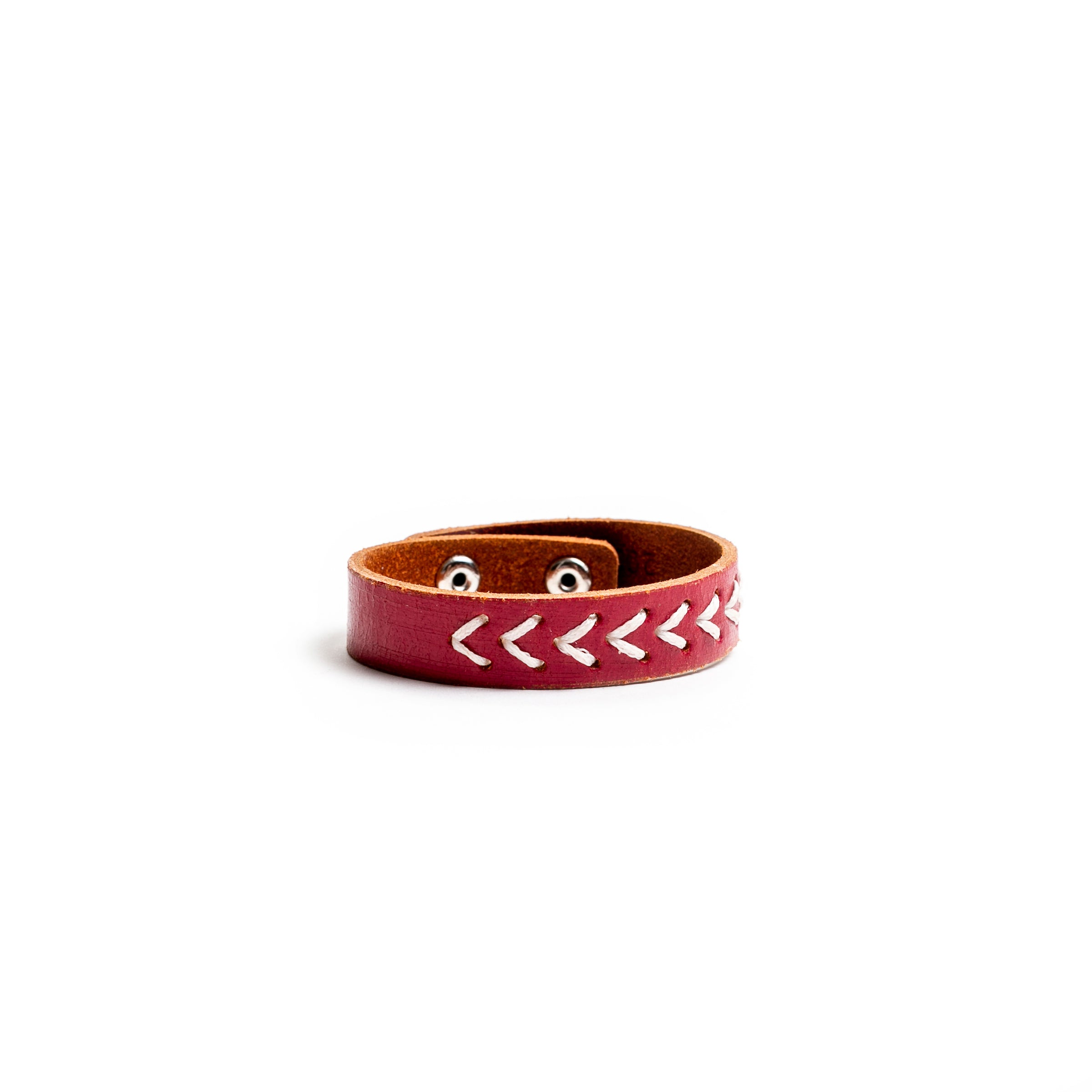 Red Leather Bracelet with Arrow Stitching