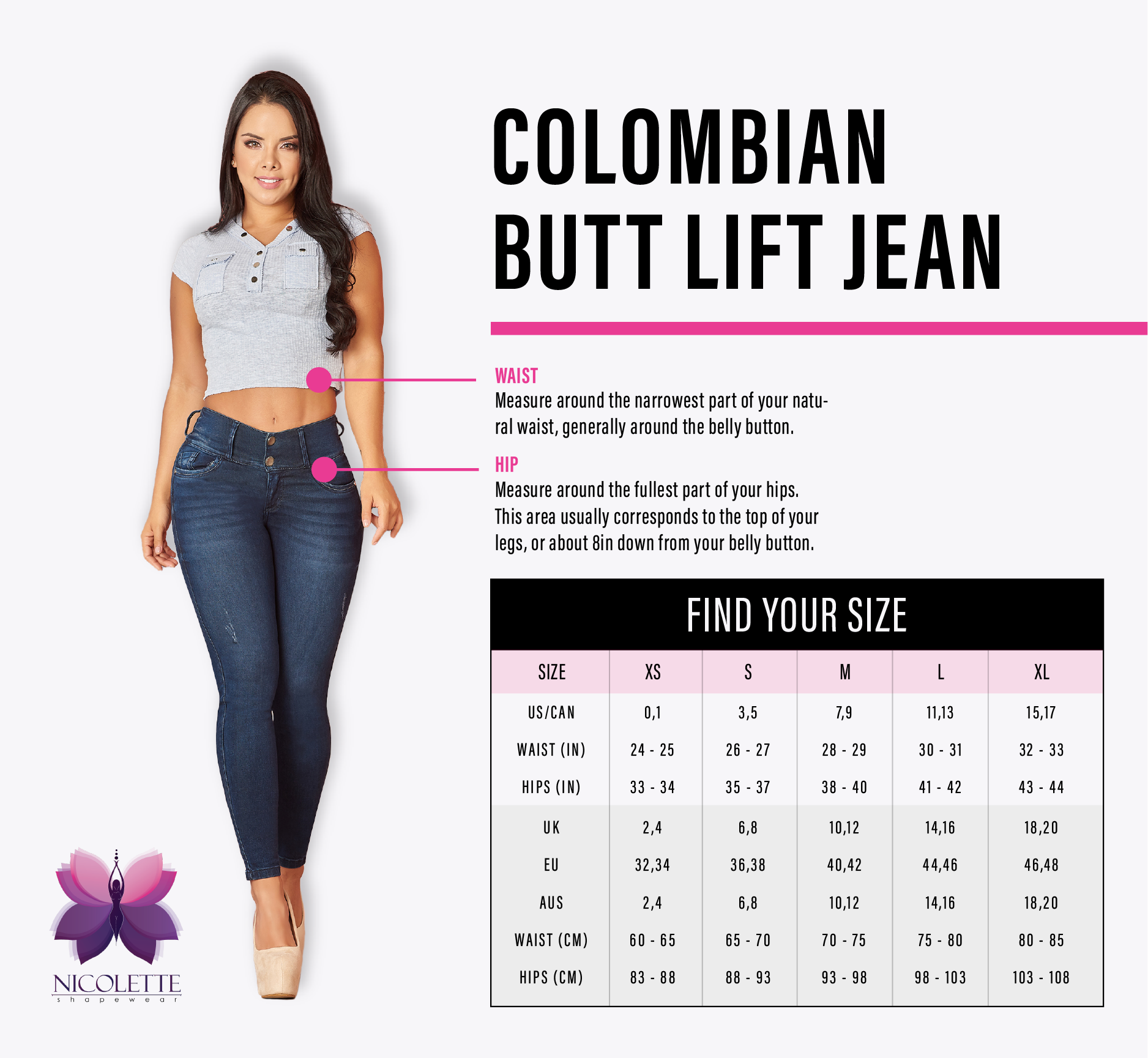 colombian jeans size chart