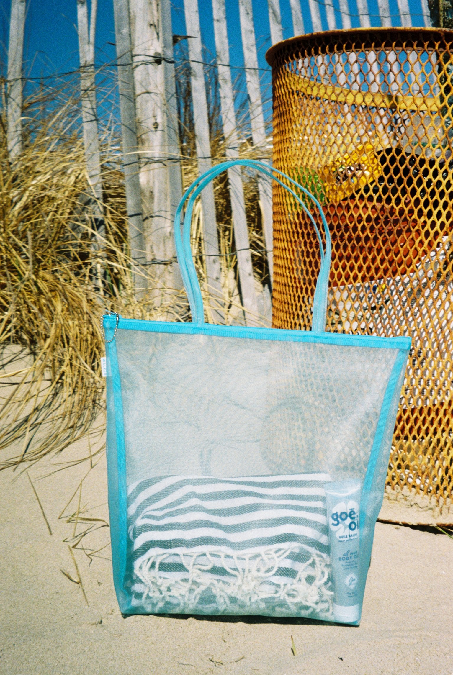 Mesh Zip Tote Aqua – OffSeasonNYC