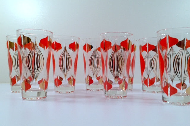 Symphony swirl optic pattern drinking glasses set of 8, vintage