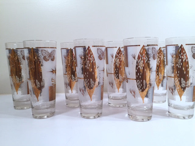 Jeannette Here's How Red and Gold Old Fashioned Glasses Set of 8 