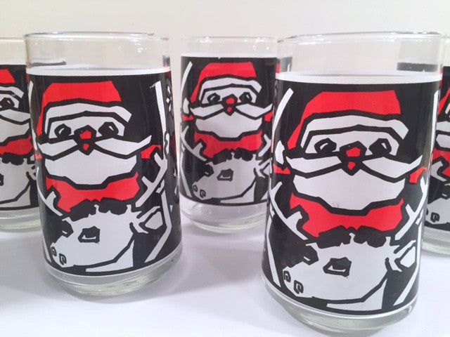 set 6 Vintage Christmas Santa & Reindeer Drinking Glasses Rare Set