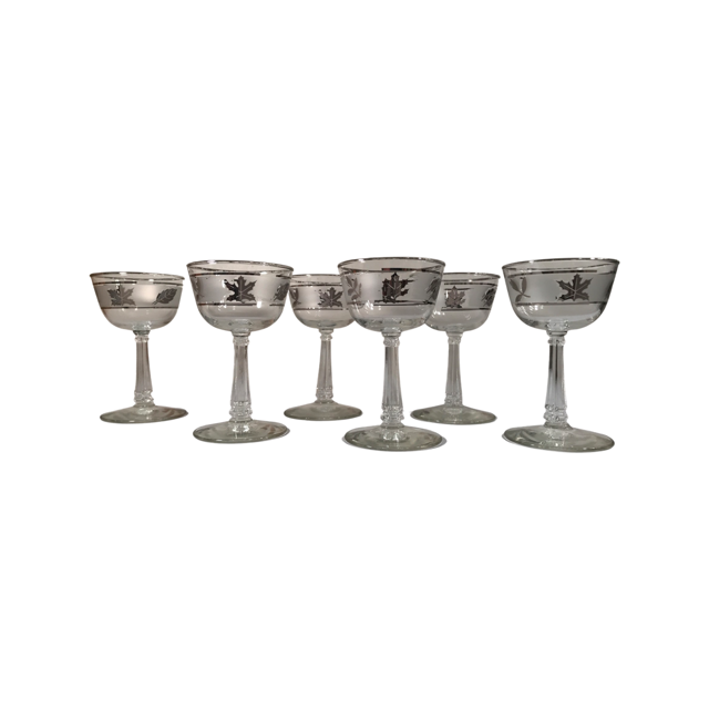 Mid Century Cocktail Glasses, Set of 8 Platinum Foliage Sherry