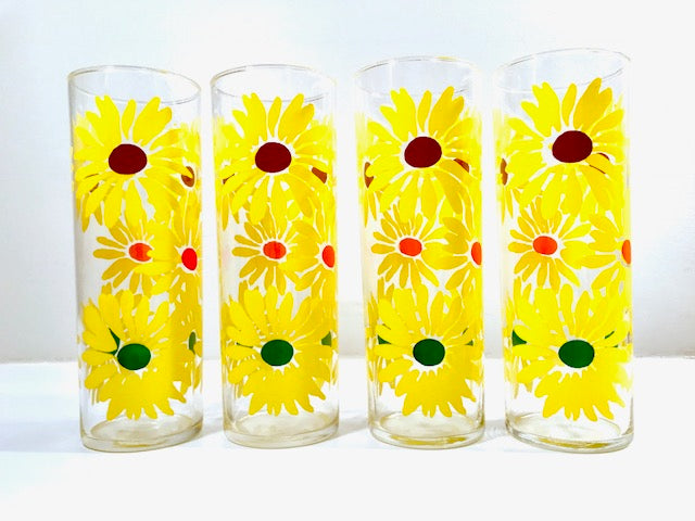 Collins Glasses, Yellow Bubble Glass Thumbprint Tumblers, Crinkle