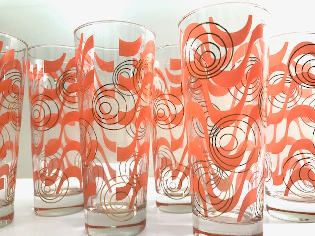 MCM Colony Abstract Striped Set 4 Vintage Tall Tom Collins Glasses 1 w/Sm  Chip