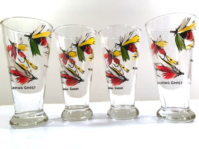 Vintage Fly Fishing Lure Highball Glasses (Set of 4)