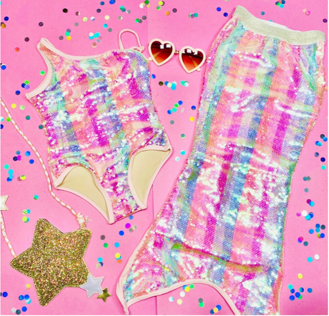 Chaser Pastel Stripe Sequin One Piece Swimsuit