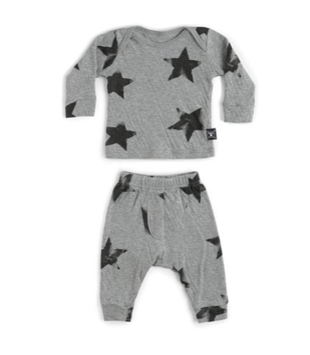 Nununu Stars Sweatshirt and Sweatpants Baby Set in Grey 