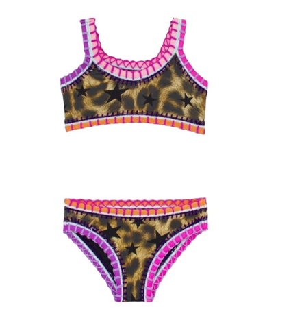PQ Kids Leopard Stars Embroidered Two Piece Bikini