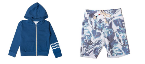 Sol Angeles Kids Waves Zip Up Hoodie in Dark Blue & Sol Angeles Kids Palm Leaves Shorts 