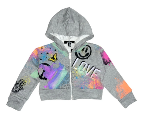 Flowers by Zoe Graffiti Airbrush Cropped Zip Up Hoodie