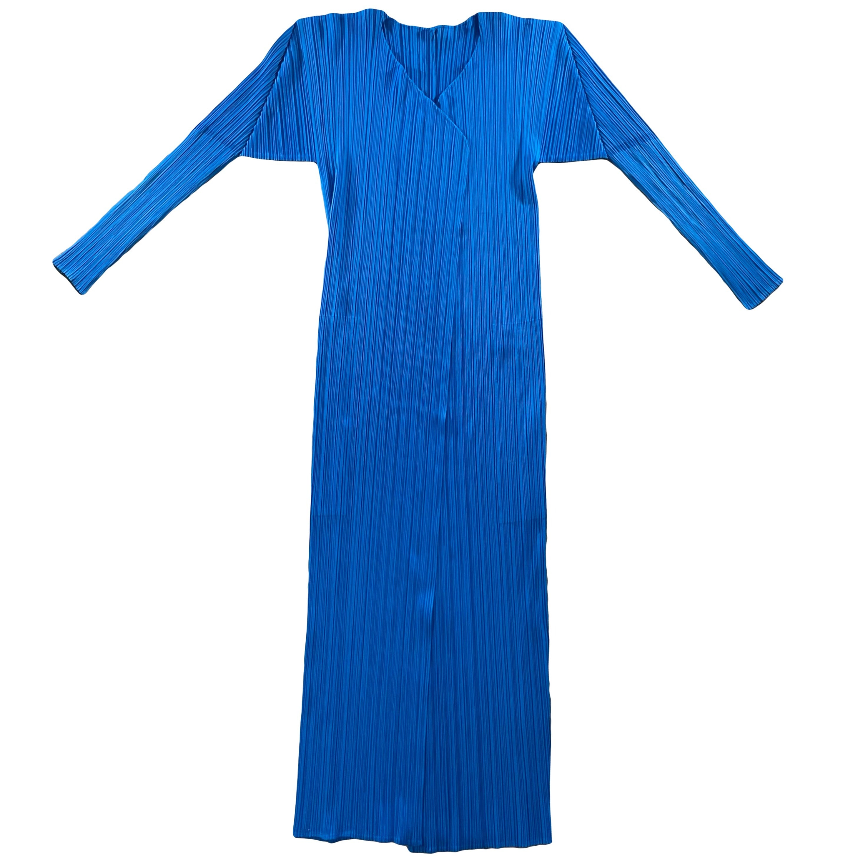 image of Issey Miyake Cobalt Blue Pleated Robe with Pockets, SS94, Size M/L