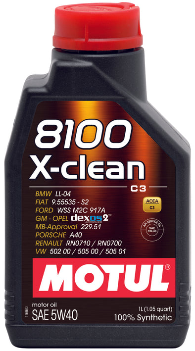 Motul 1L Synthetic Engine Oil 8100 5W40 X-CLEAN C3 -505 01-502 00-505 00-LL04