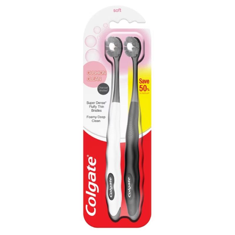 Colgate Tooth Brush Cushion Clean Charcoal Soft 2s - DoctorOnCall Farmasi Online