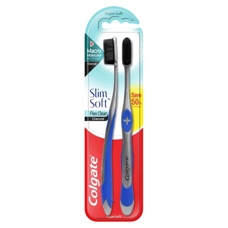 Colgate Tooth Brush Slim Soft Flex Clean Charcoal Ultra Soft 2s - DoctorOnCall Farmasi Online