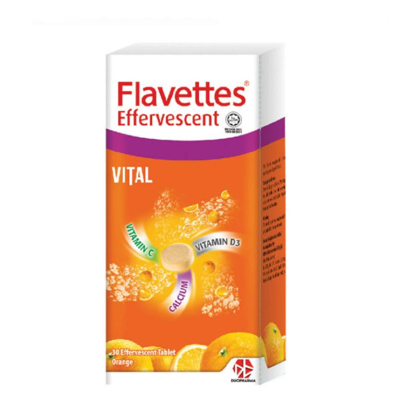 Flavettes Vital Effervescent Tablet (Orange) 15s x2 - DoctorOnCall Online Pharmacy