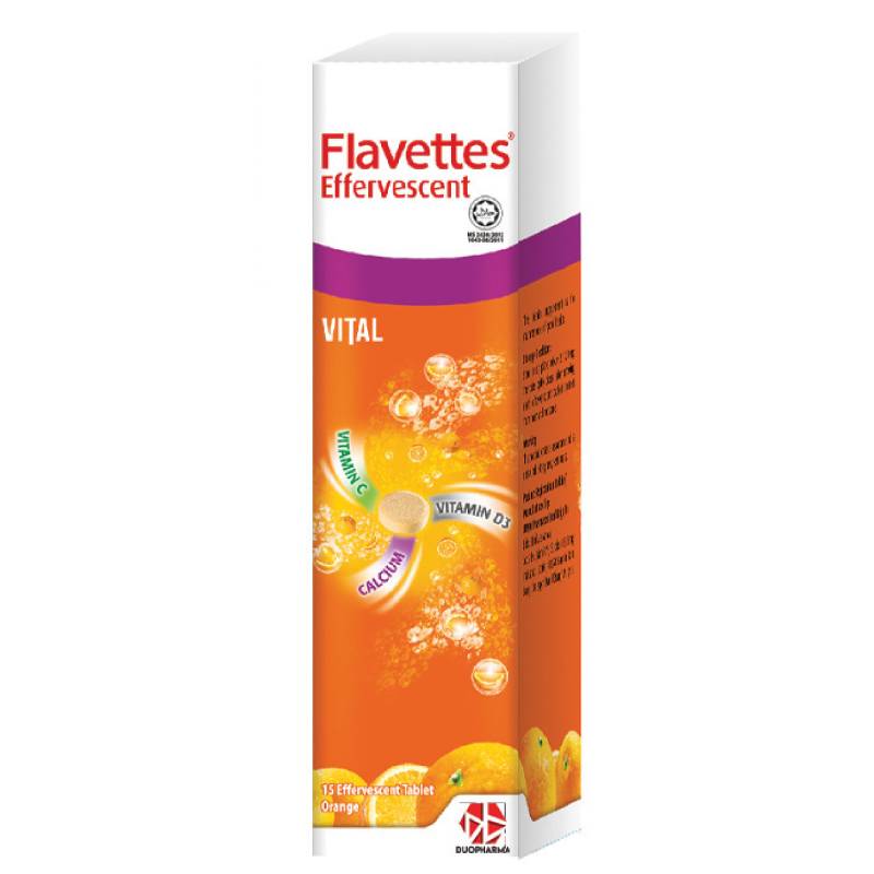 Flavettes Vital Effervescent Tablet (Orange) 15s x2 - DoctorOnCall Farmasi Online