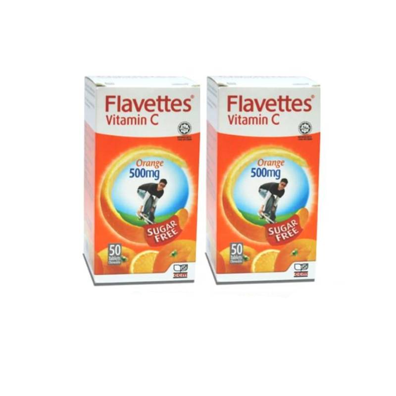 Flavettes Vitamin C 500mg Sugar Free Chewable Tablet (Orange) 50s x2 - DoctorOnCall Online Pharmacy
