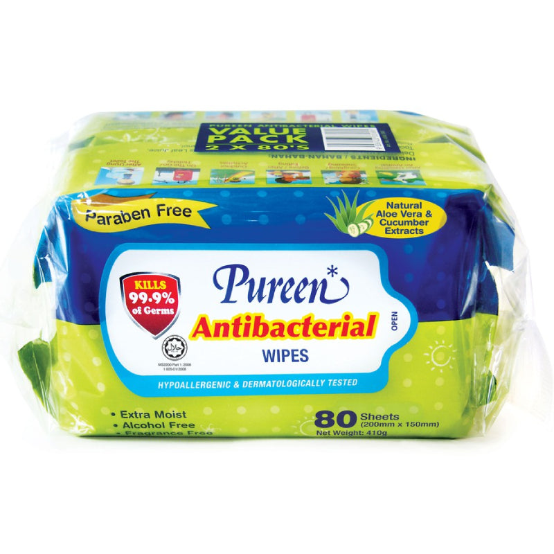 Pureen Antibacterial Baby Wipes 80s x2 - DoctorOnCall Farmasi Online