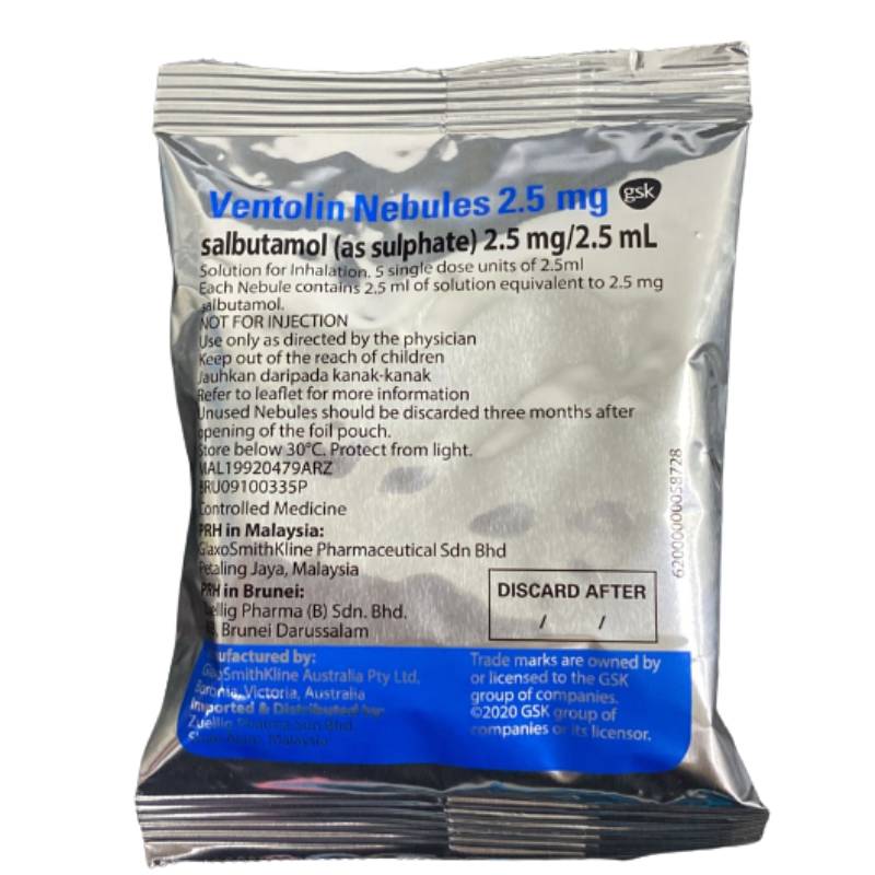 Ventolin 2.5 mg/2.5ml Nebules 5s (strip) - DoctorOnCall Online Pharmacy