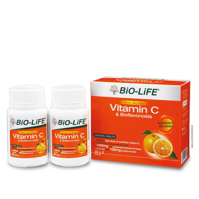 Bio-Life Non Acidic Vitamin C and Bioflavonoids Tablet 90s x2 - DoctorOnCall Farmasi Online